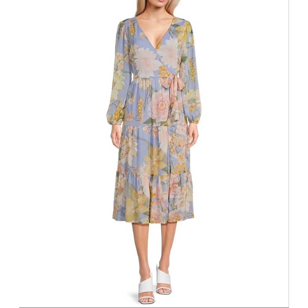 Baby Blue Floral Wrap Dress